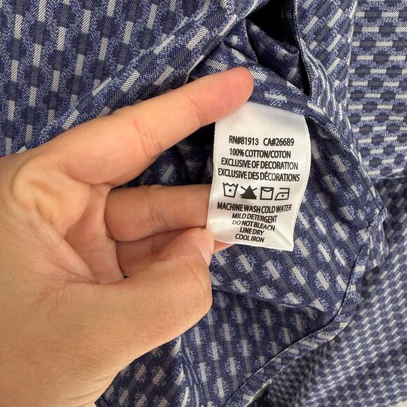 Robert Graham Woven Button Front Long Sleeve Shirt Navy Blue Geometric M - Picture 5 of 9